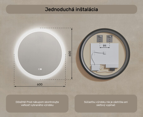 Koloidné zrkadlá do kúpeľne s LED osvetlením 60 cm s Dual color, Spínač dotykový, Vyhrievacia rohož #8