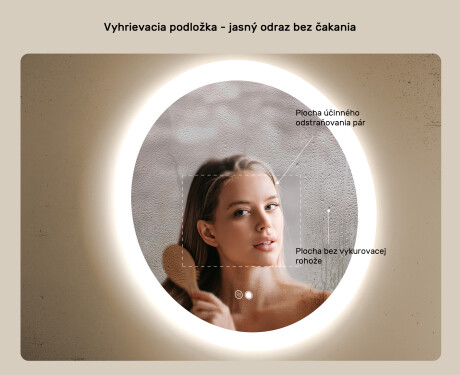 Koloidné zrkadlo do kúpeľne s LED osvetlením 80 cm s Dual color, Spínač dotykový, Vyhrievacia rohož #5