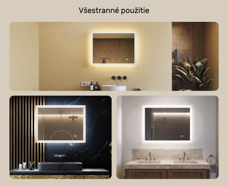 Obdĺžnikové LED zrkadlo do kúpeľne 80x60 cm s Dual color, Spínač dotykový, Vyhrievacia rohož #2