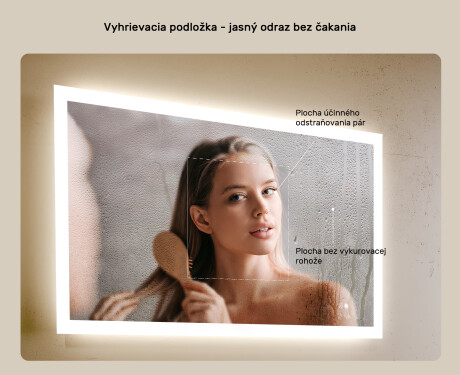 Obdĺžnikové LED zrkadlo do kúpeľne 80x60 cm s Dual color, Spínač dotykový, Vyhrievacia rohož #5