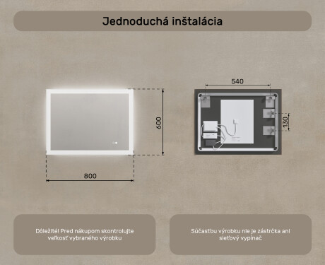 Obdĺžnikové LED zrkadlo do kúpeľne 80x60 cm s Dual color, Spínač dotykový, Vyhrievacia rohož #8