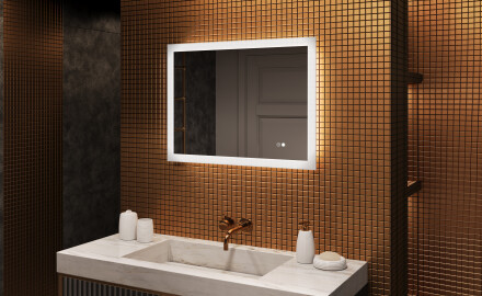 Obdĺžnikové LED zrkadlo do kúpeľne 80x60 cm s Dual color, Spínač dotykový, Vyhrievacia rohož