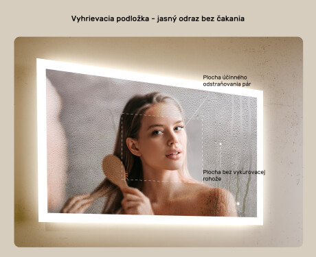 Obdĺžnikové zrkadlo do kúpeľne s LED osvetlením 100x70 cm s Dual color, Spínač dotykový, Vyhrievacia rohož #5