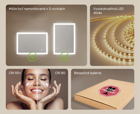 Obdĺžnikové zrkadlo do kúpeľne s LED osvetlením 100x70 cm s Dual color, Spínač dotykový, Vyhrievacia rohož #6