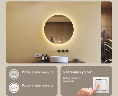 Okrúhle zrkadlo s podsvietením 60 cm, duálna farba, dotykový spínač, vyhrievacia podložka #3