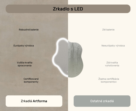 Neregulárne zrkadlo s osvetlením, 74×94 cm, dvojfarebné, dotykový spínač, vykurovacia podložka #7