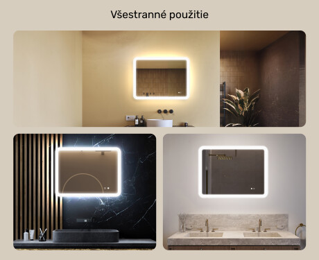 Zaoblené kúpeľňové zrkadlo s LED osvetlením, 80×60 cm, dvojfarebné, dotykový spínač, vykurovacia podložka #2