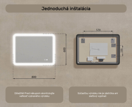 Zaoblené kúpeľňové zrkadlo s LED osvetlením, 80×60 cm, dvojfarebné, dotykový spínač, vykurovacia podložka #8