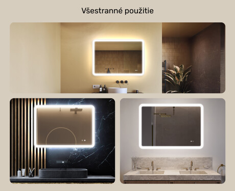 Zaoblené kúpeľňové zrkadlo s LED osvetlením, 100×70 cm, dvojfarebné, dotykový spínač, vykurovacia podložka #2