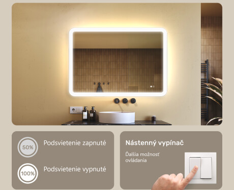 Zaoblené kúpeľňové zrkadlo s LED osvetlením, 100×70 cm, dvojfarebné, dotykový spínač, vykurovacia podložka #4