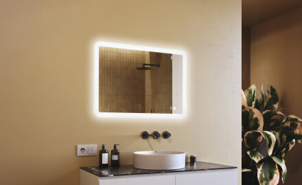 Zaoblené kúpeľňové zrkadlo s LED osvetlením, 100×70 cm, dvojfarebné, dotykový spínač, vykurovacia podložka