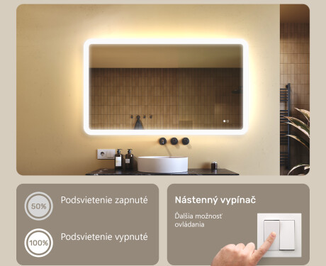 Zaoblené kúpeľňové zrkadlo s LED osvetlením, 120×70 cm, dvojfarebné, dotykový spínač, vykurovacia podložka #4