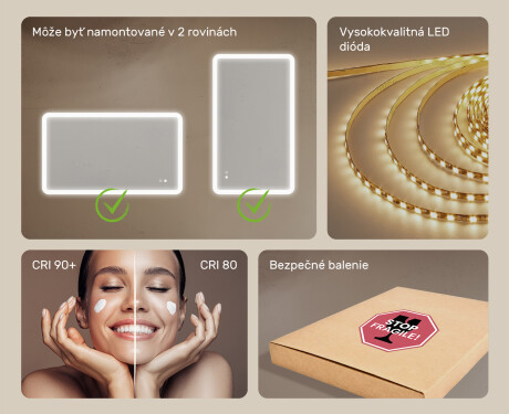 Zaoblené kúpeľňové zrkadlo s LED osvetlením, 120×70 cm, dvojfarebné, dotykový spínač, vykurovacia podložka #6