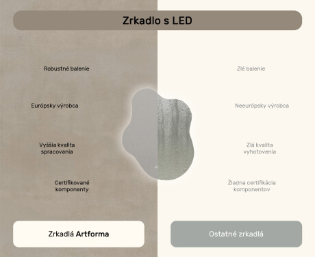 Neregulárne zrkadlo s osvetlením, 74×94 cm, dvojfarebné, dotykový spínač, vykurovacia podložka #7