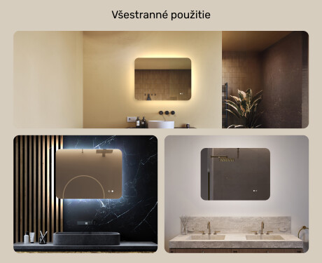Zaoblené kúpeľňové zrkadlo s LED osvetlením, 80×60 cm, dvojfarebné, dotykový spínač, vykurovacia podložka #2