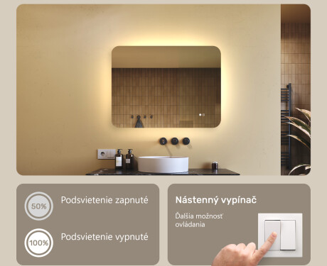 Zaoblené kúpeľňové zrkadlo s LED osvetlením, 80×60 cm, dvojfarebné, dotykový spínač, vykurovacia podložka #4