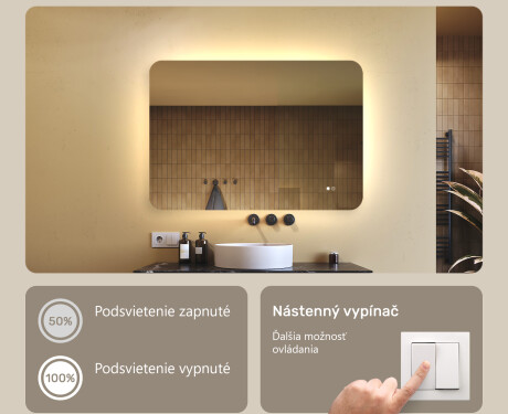 Zaoblené kúpeľňové zrkadlo s LED osvetlením, 100×70 cm, dvojfarebné, dotykový spínač, vykurovacia podložka #4