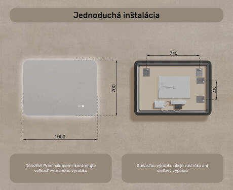 Zaoblené kúpeľňové zrkadlo s LED osvetlením, 100×70 cm, dvojfarebné, dotykový spínač, vykurovacia podložka #8