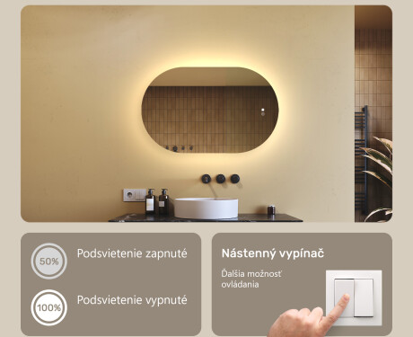Oválne zrkadlo s LED podsvietením 80x50/50x80 cm, duálna farba, dotykový spínač, vyhrievacia podložka #4
