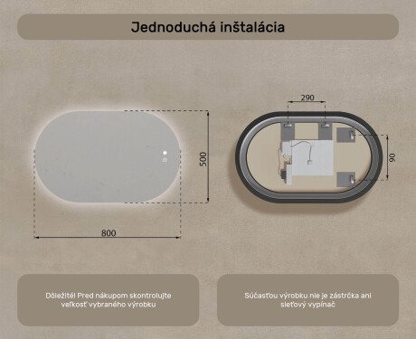 Oválne zrkadlo s LED podsvietením 80x50/50x80 cm, duálna farba, dotykový spínač, vyhrievacia podložka #8