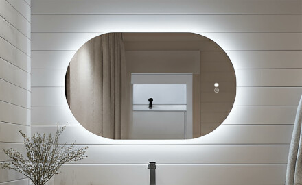 Oválne zrkadlo s LED podsvietením 80x50/50x80 cm, duálna farba, dotykový spínač, vyhrievacia podložka