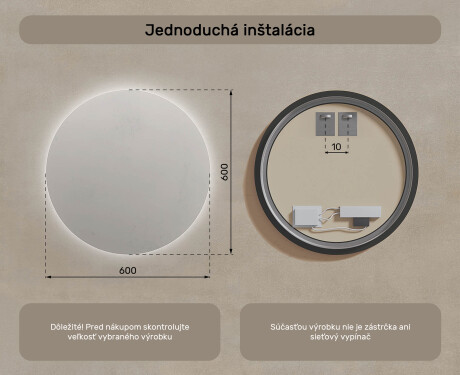 Okrúhle podsvietené kúpeľňové zrkadlo 60 cm s neutrálnou farbou svetla 4500K #6