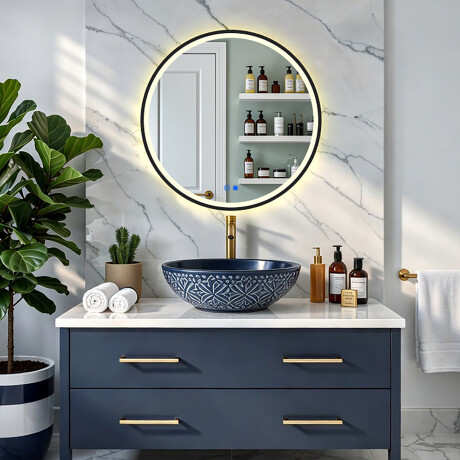 Okrúhle zrkadlo s LED podsvietením v čiernom hliníkovom ráme #8