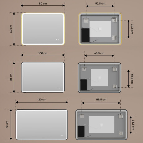 Zaoblené LED zrkadlo v zlatom hliníkovom ráme #3