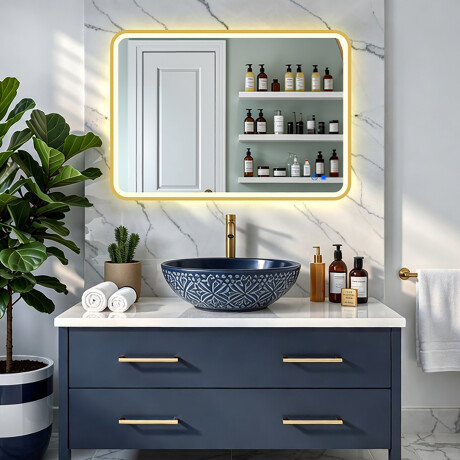 Zaoblené LED zrkadlo v zlatom hliníkovom ráme #8