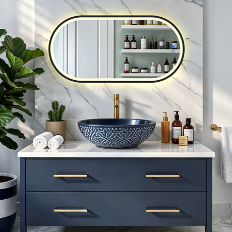 Oválne LED podsvietené zrkadlo v čiernom hliníkovom ráme #8