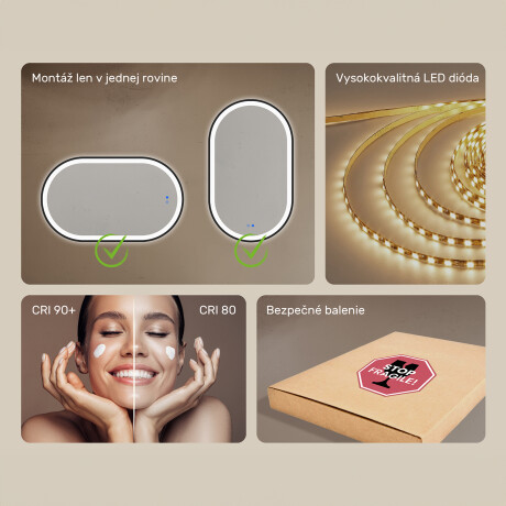 Oválne LED zrkadlo v zlatom hliníkovom ráme #7