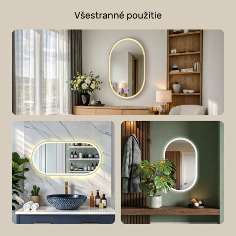 Oválne LED podsvietené zrkadlo – 50x80/50x100 cm v striebornom hliníkovom ráme #4