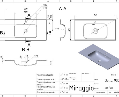 Umyvadlo DELLA 900 MIRASOFT