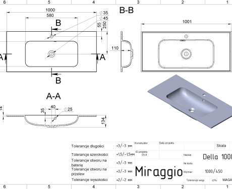 Umyvadlo DELLA 1000 MIRASOFT