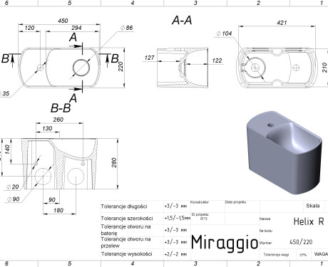 Umyvadlo HELIX R MIRASOFT