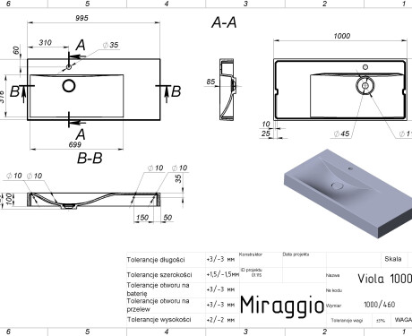 Umyvadlo VIOLA 1000 L MIRASOFT