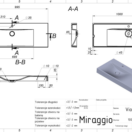 Umyvadlo VIOLA 1000 L MIRASOFT #1