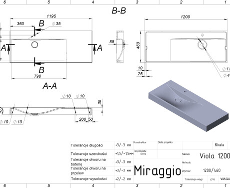 Umyvadlo VIOLA 1200 L MIRASOFT