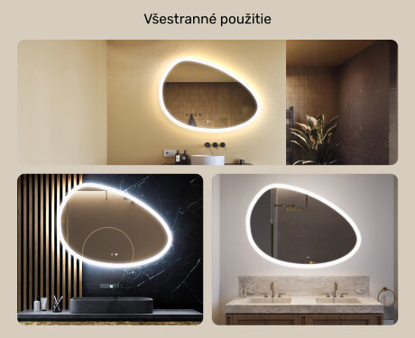 Neregulárne zrkadlo s osvetlením, 114×84 cm, dvojfarebné, dotykový spínač, vykurovacia podložka #2