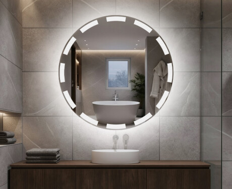 Okrúhle moderne zrkadlo do kupelne s LED s batériovým L117