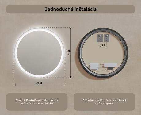 Nástenne zrkadlo okrúhle do kupelne 60cm so studenou farbou LED 7000K, teplou farbou 3000K alebo neutrálnou farbou 4500K #7