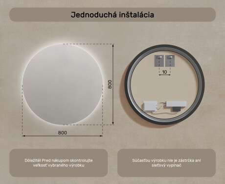 Nástenne zrkadlo okrúhle do kupelne 80cm so studenou farbou LED 7000K, teplou farbou 3000K alebo neutrálnou farbou 4500K #7