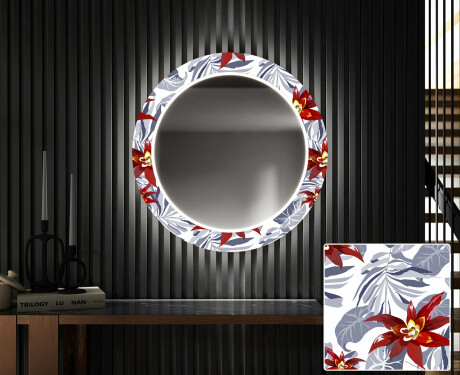 Okrúhle dekoratívne zrkadlo s LED podsvietením do predsiene - Sea Flowers #1