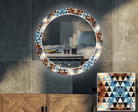 Okrúhle ozdobne podsvietene zrkadlo do obývačky - Color Triangles #1