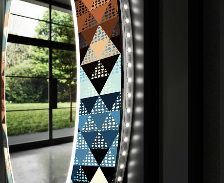 Okrúhle dekoratívne zrkadlo s LED podsvietením do obývacej izby - Color Triangles #9
