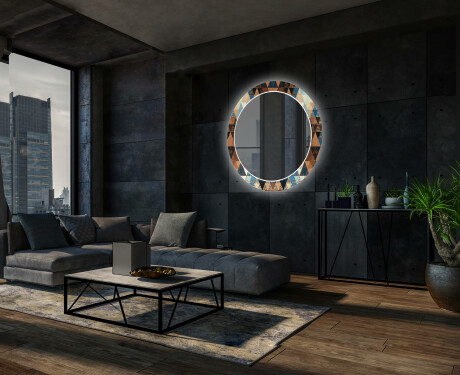 Okrúhle dekoratívne zrkadlo s LED podsvietením do obývacej izby - Color Triangles #10