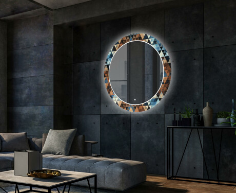 Okrúhle dekoratívne zrkadlo s LED podsvietením do obývacej izby - Color Triangles #2