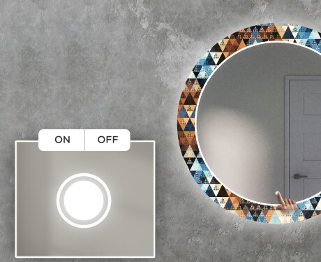 Okrúhle dekoratívne zrkadlo s LED podsvietením do obývacej izby - Color Triangles #3