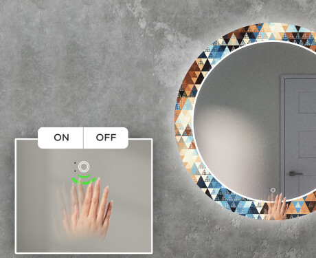 Okrúhle dekoratívne zrkadlo s LED podsvietením do obývacej izby - Color Triangles #4