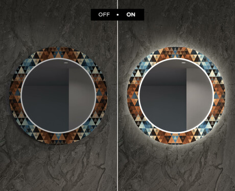 Okrúhle ozdobne podsvietene zrkadlo do obývačky - Color Triangles #6